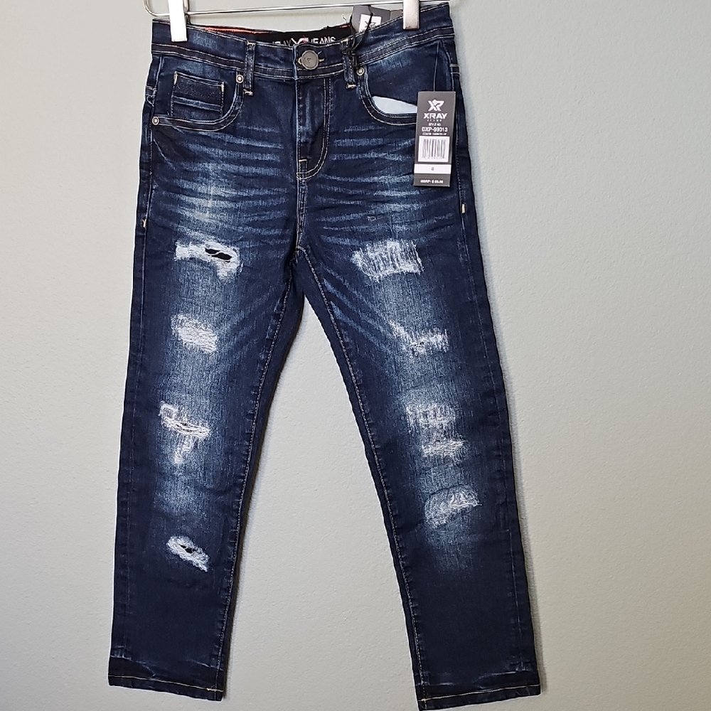 XRAY NWT Boys Distressed Stretch Dark Wash Skinny Jeans Size 8